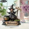 2D Flat Halloween Witch Pumpkin Acrylic Decoration - with Welcome Logo, Vintage Tabletop Ornament with Base, Perfect Halloween Gift