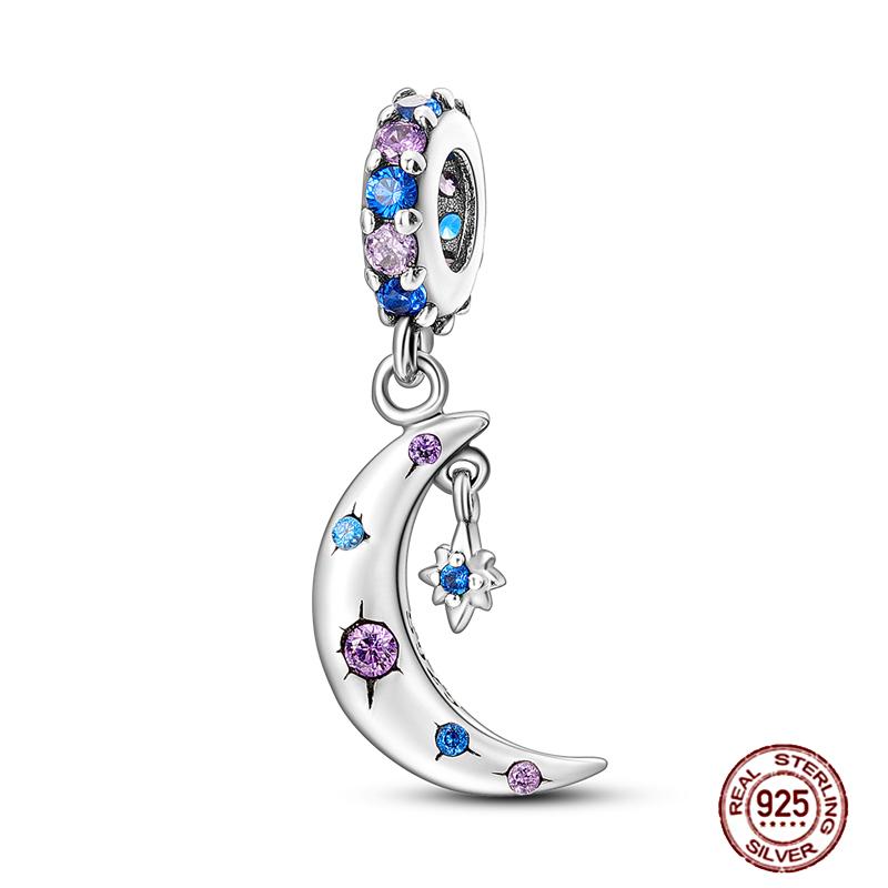 Round Clip Charms Plata Shining Moon Star Char Copper Spacer Clasp Fit Original Bracelet Glow Safety Chain Beads Diy Jewelry