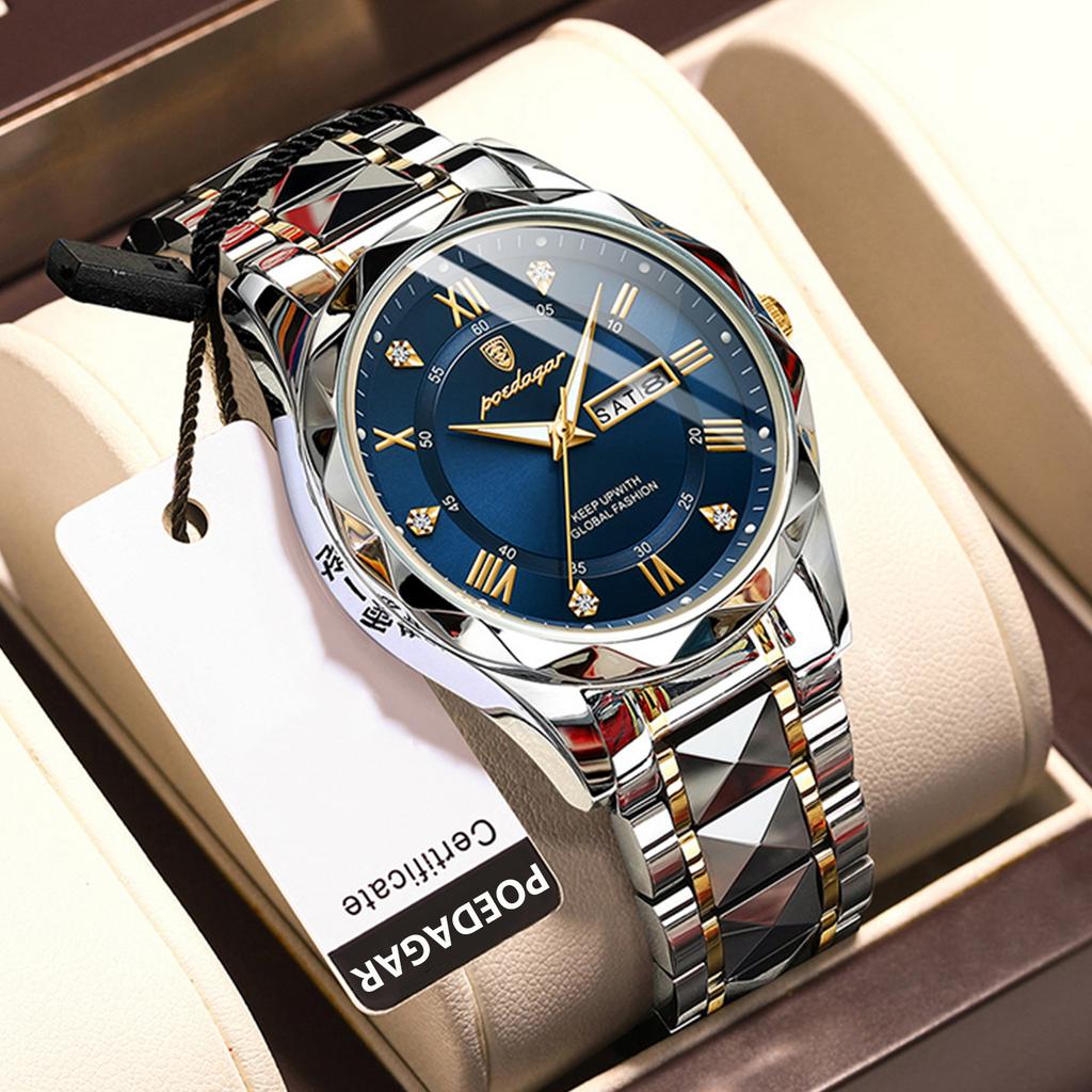 Luxury Man Wristwatch Waterproof Luminous Date Week Men Watches Stainless Steel Quartz Men's