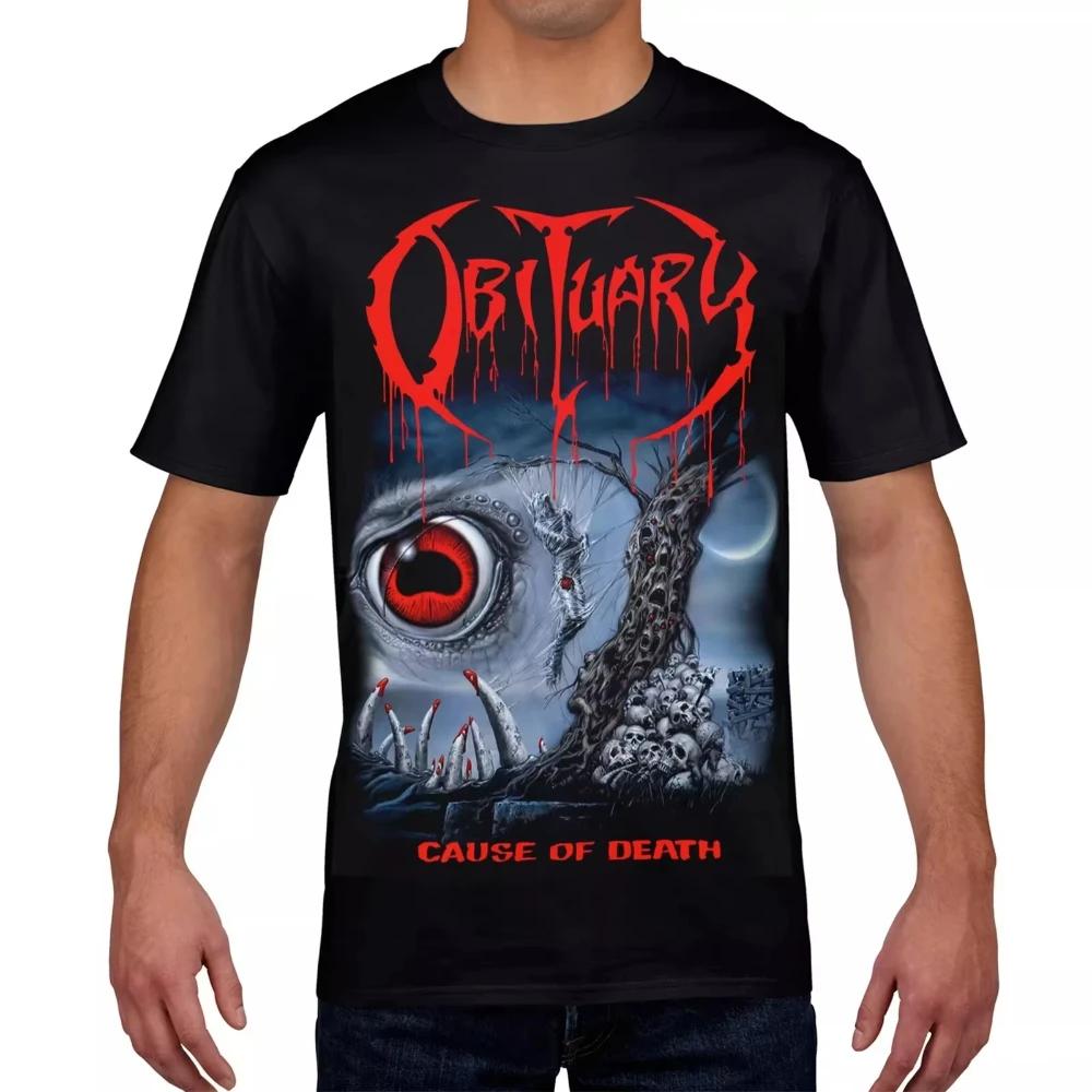 2025 Black T-Shirt Obituary Cause of Death1990 Brutal Death Metal Graphic Black Men T-Shirt Short Sleeve Shirt Women Summer