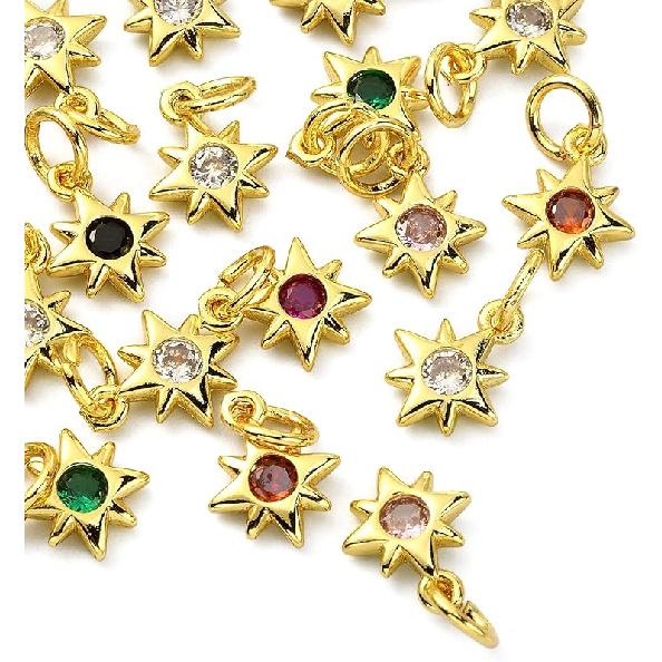 LiQunSweet 12 Pcs 6 Colors Golden Crystal Heart Charms Brass Micro Pave Cubic Zirconia CZ Stone Mini Charm Bulk for Necklace Earrings Jewelry Making