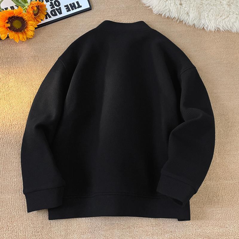 Men's Retro Waffle Knit V-Neck Cardigan Hoodie – Spring/Autumn Heavyweight Loose Casual Jacket.