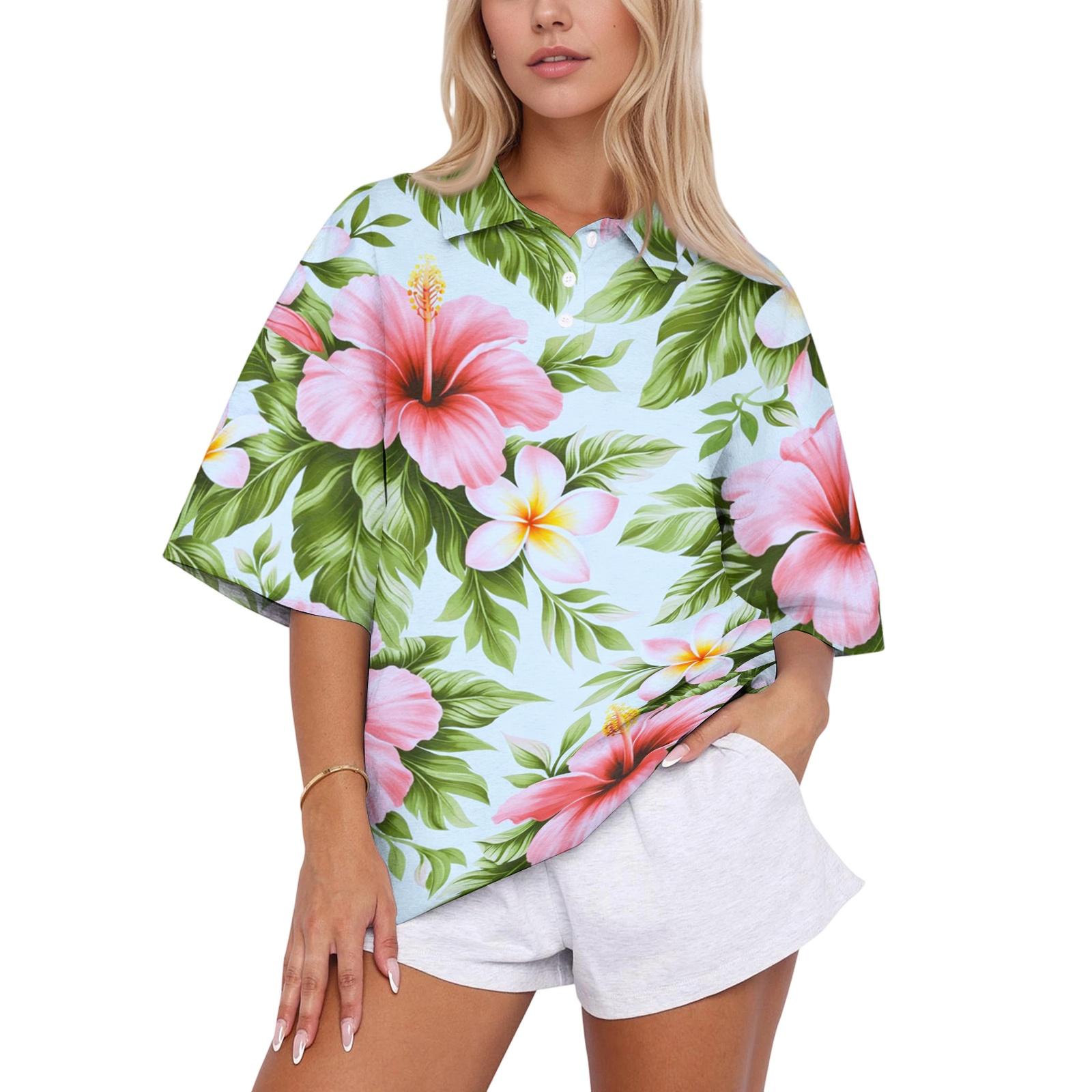

Women Casual Polo Shirt Loose Fit Short Sleeve Button Down Collar Top Lightweight Breathable Fabric Suitable for Everyday Wear XL