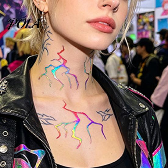 5 Sheets Holographic Lightning Tattoos, Waterproof Flash Temporary Stickers, Full Color Body Art for Festival Party Sale Goods