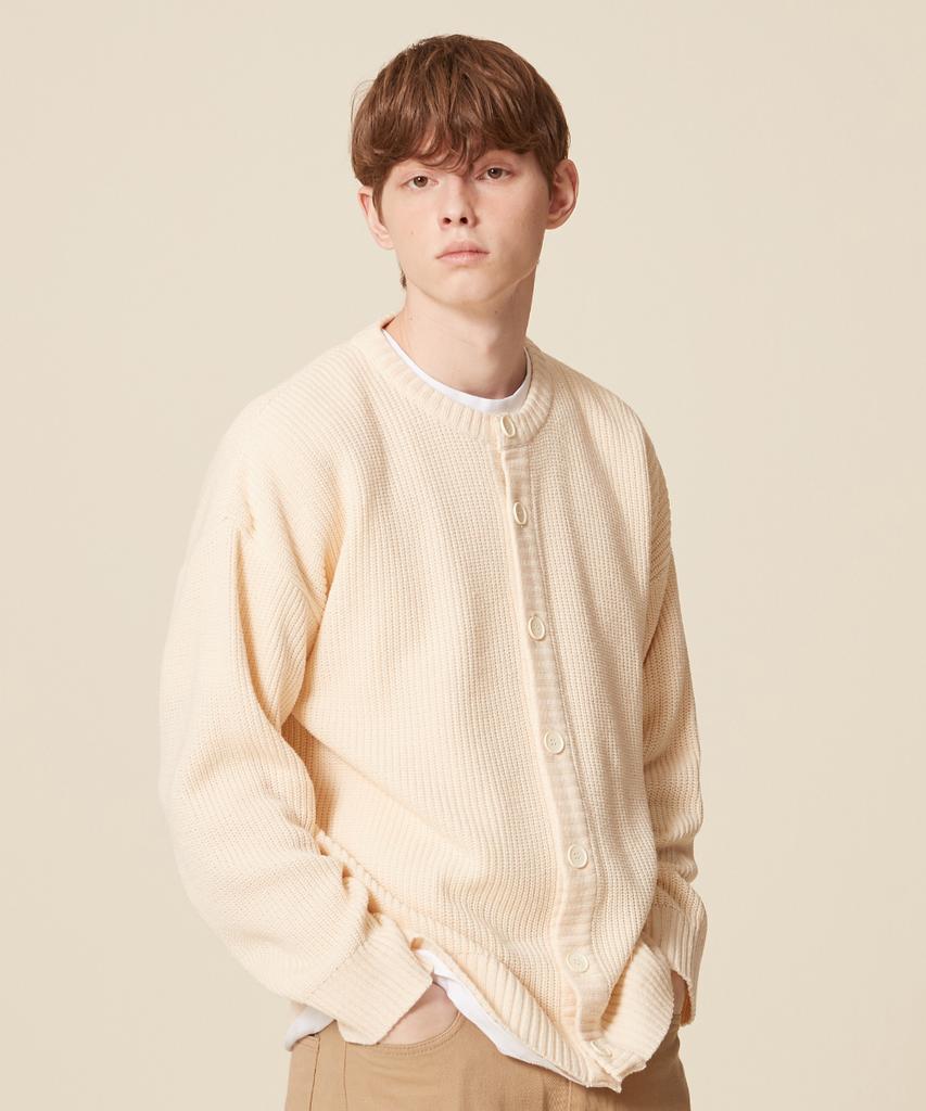 Blond9 Basic Round Neck Knit Cardigan_Ivory