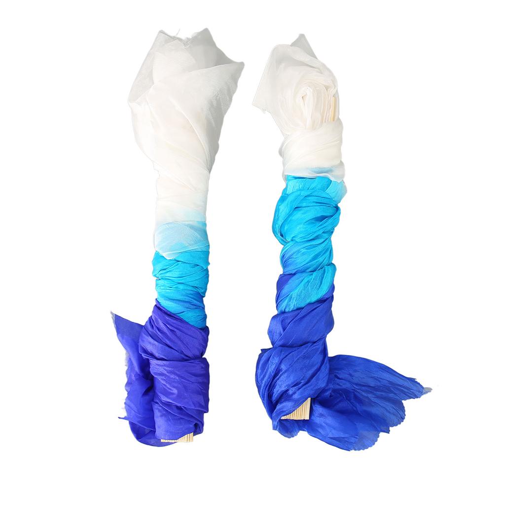 2Pcs 1.5m Artificial Silk Belly Dance Bamboo Fan Tricolor Square Dancing Fan Dance Props White Cyan Blue
