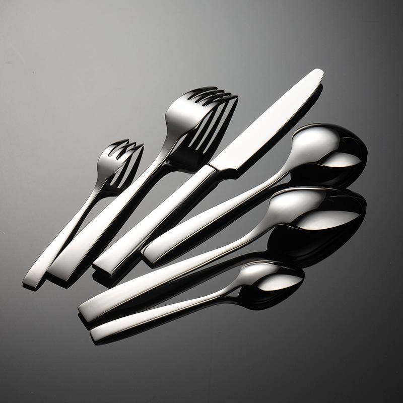 Forged 304 stainless steel square handle oblique western tableware knife and fork spoon hotel heavy main meal knife and fork