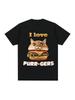 I Love Purr Gers Fun Hamburg Cat Pattern Tshirt Wounisex's Casual Large Short Sleeved T-Shirt Harajuku Street Clothing