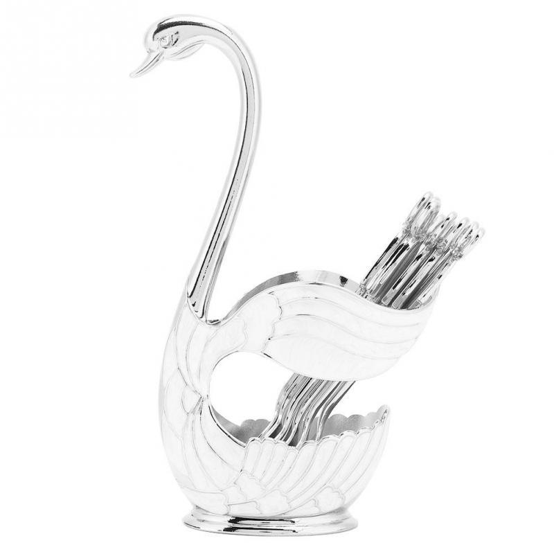 

Набор фруктовых вилок «Лебедь» Креативная европейская десертная ложка Милая маленькая кофейная ложка Комбинация столовых приборов серебряный