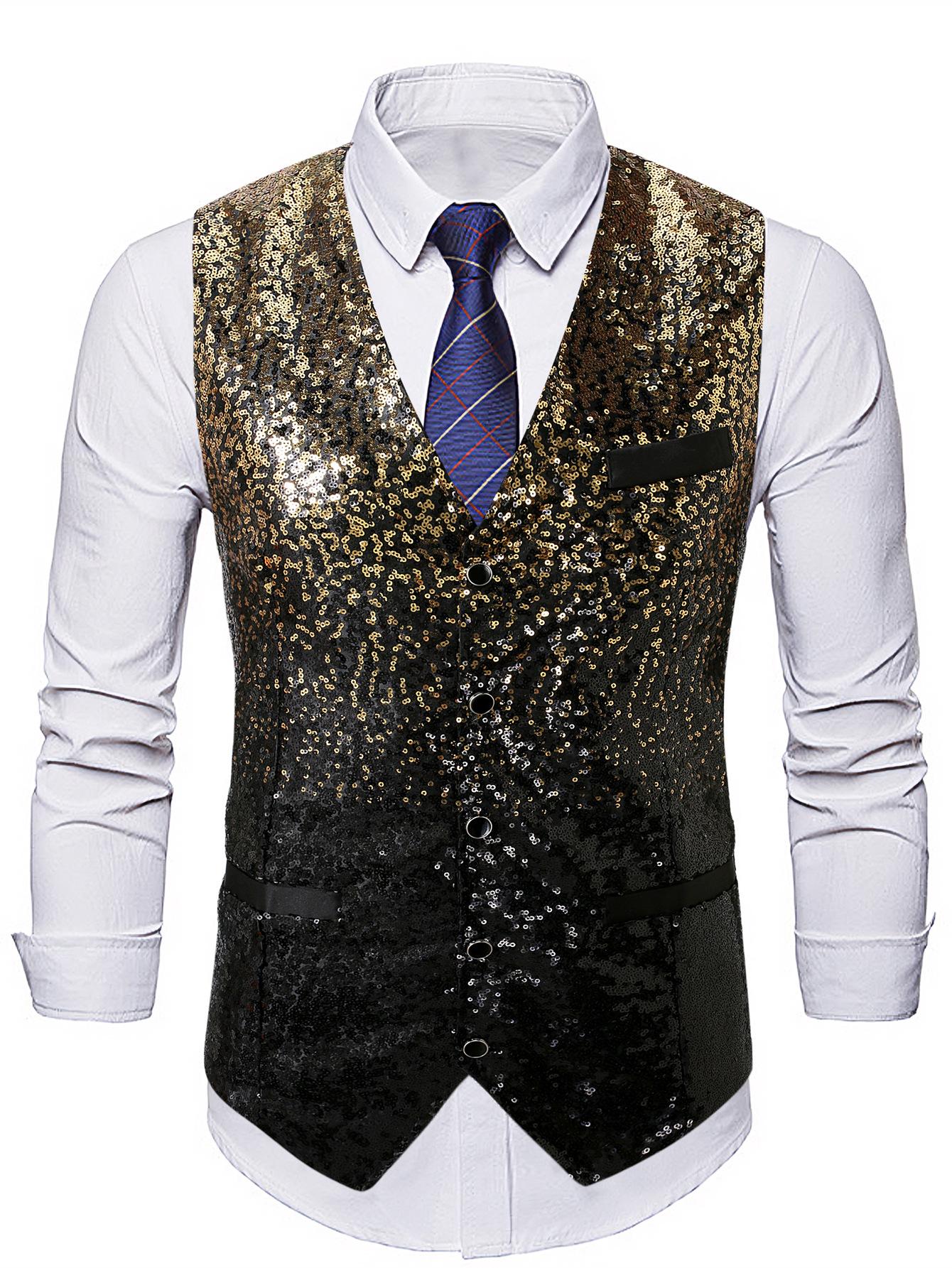 

Gradually Change Color Sequins Men S Suit Vest Bartender Gig Vest S золотой