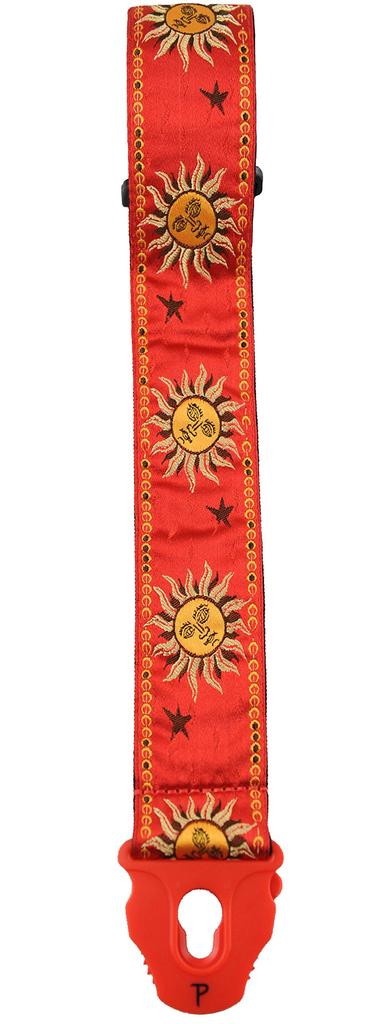 Jacquard Guitar Lock Strap with RED SUNS and Lock Perri's TWSPL-6831 Perry's