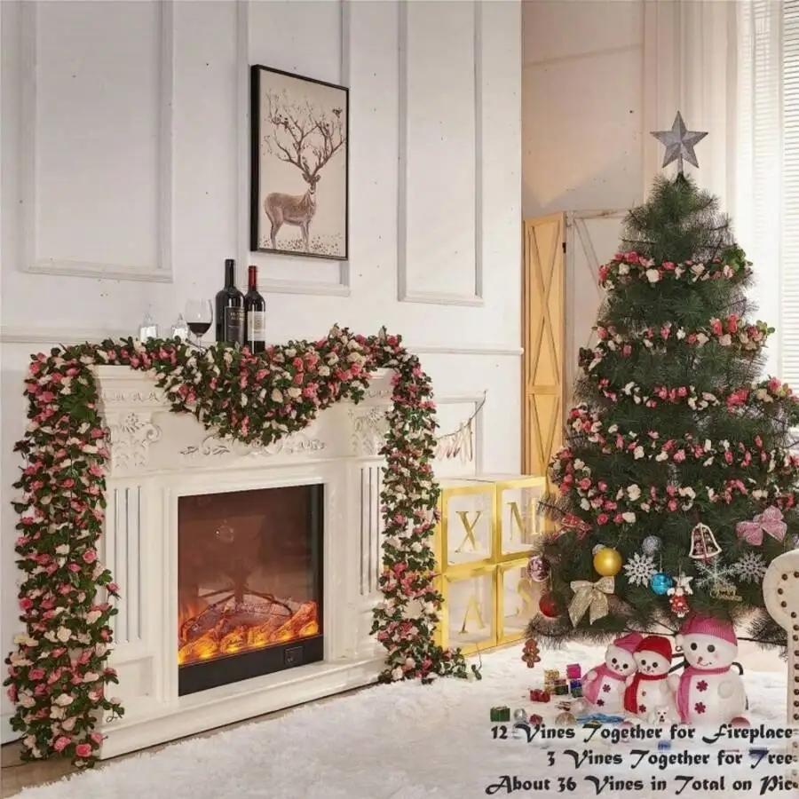 3pcs 2.5M Rose Artificial Flowers Christmas Garland for Wedding Home Room Decoration Spring Autumn Garden DIY Fake Plants Vine