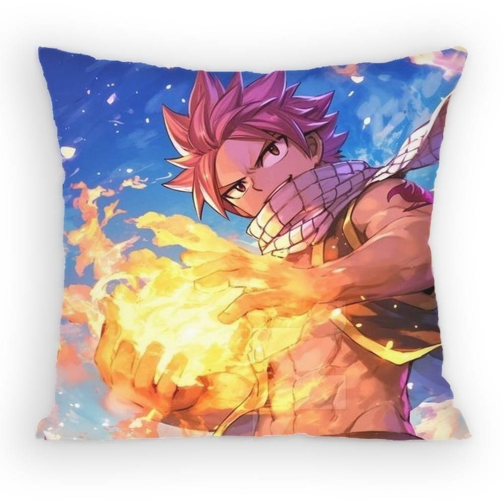 FAIRY TAIL Natsu Pillow Case Antidustmite Pillowcase Invisible zipper silky short plush Sofa cushion cover