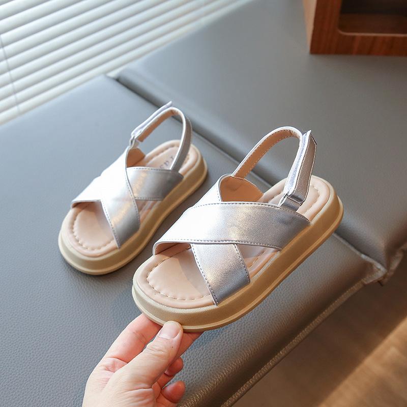 Girls Beach Shoes Open Toes Classic Kids Sandals Soft Sole Soild Color 2025 Summer New Children Casual Flats Non-slip Hook&loop