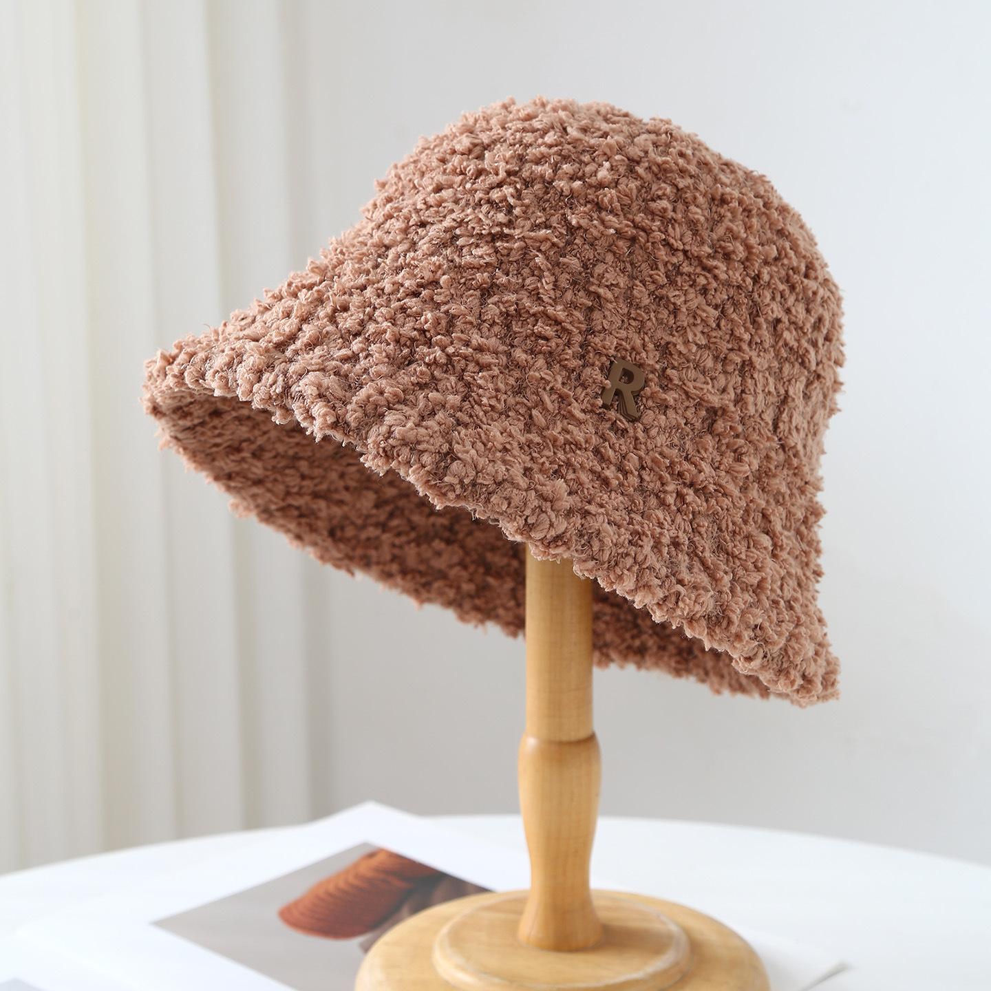 Women s Solid Color Bucket Hat Plush Winter Autumn Cap, Warm Casual Ladies Fashion Simple New 56-58cm хаки