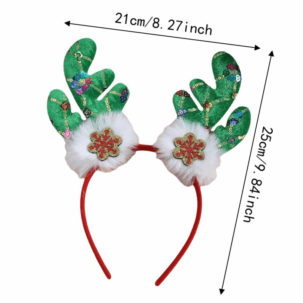 Creative Christmas Antler Headband Snowflake Pattern Funny Christmas Hair Hoop Decorative Plush Ears Elk Antler Headdress