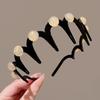 2Pcs Women Headband Faux Pearls Decor Anti-slip Teeth Hair Hoop Lightweight Elastic Hair Accessory Daily Wear