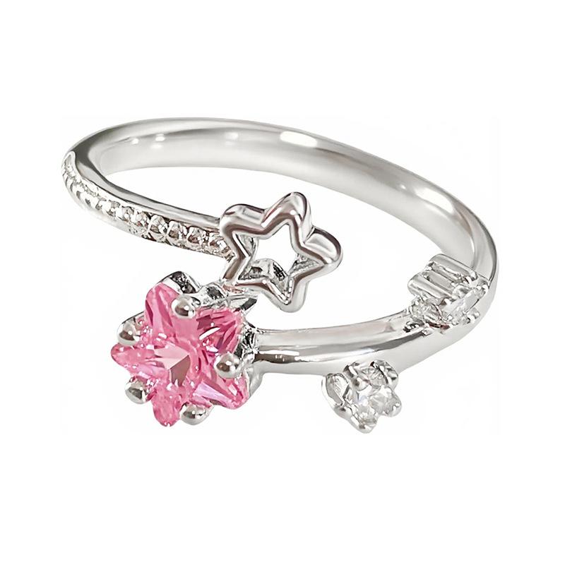 Überraschungsbox Süßer Rosa Zirkon Mädchen Herz Öffnungsring Schmetterling Stern Nische Stapelbares Tragen High-End Ring