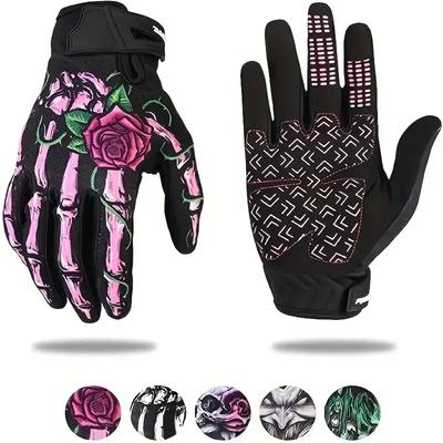 1Pcs Full Finger Cycling Gloves - Touch Screen Motorcycle Gloves with Ghost Claw Joker Skull Design for Mountain Bike Riding