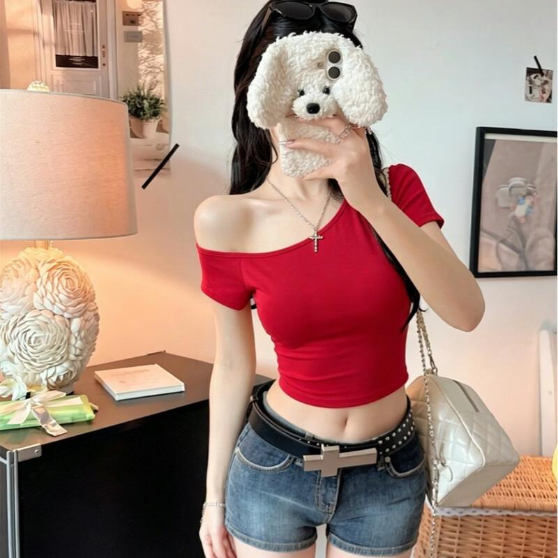 ZOSE Women s Summer Off-Shoulder Slim Fit Crop Top T-Shirt S
