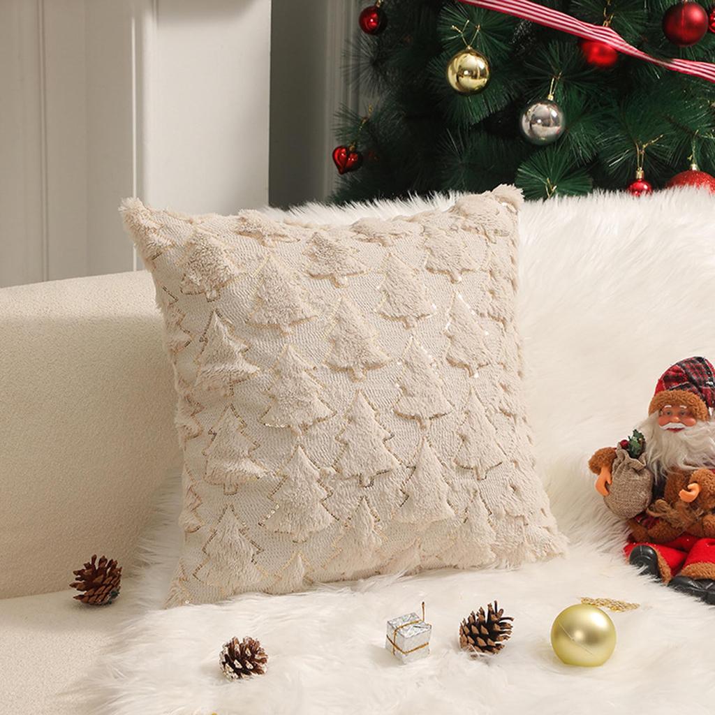 45x45cm Christmas Tree Flannel Throw Pillow Cover Soft Faux Fur Holiday Decor for Sofa Bedroom Home Xmas Gift