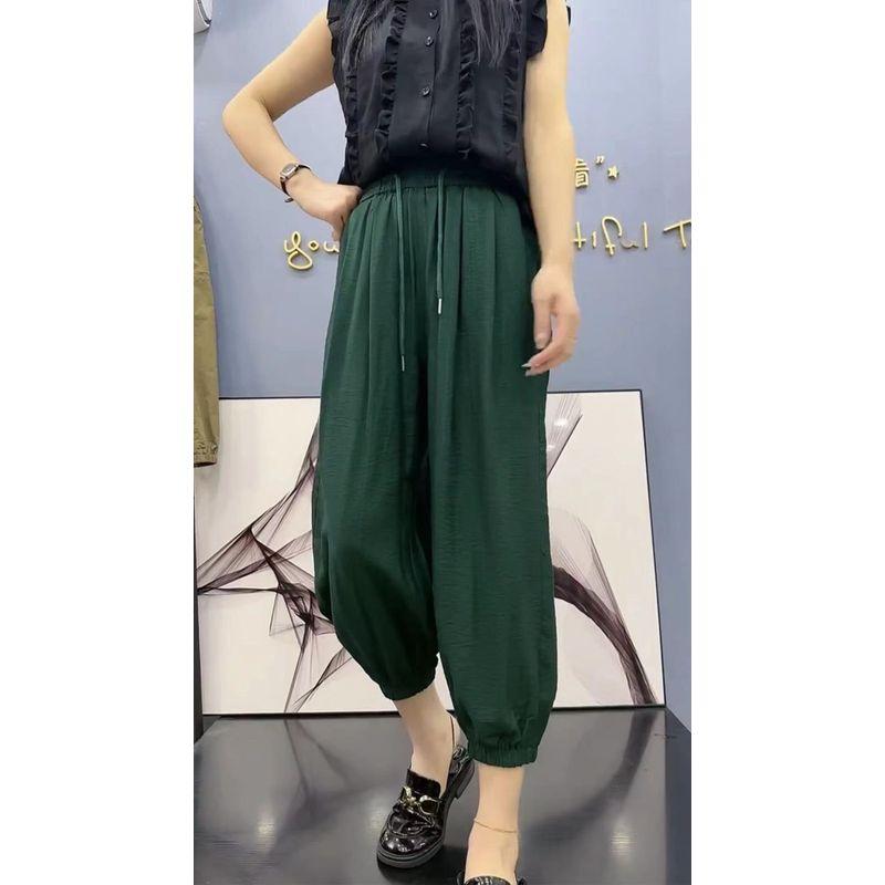 

Thin K-style Cuprammonuium Plus Size Ladies Loose Cropped Pants Dark green M