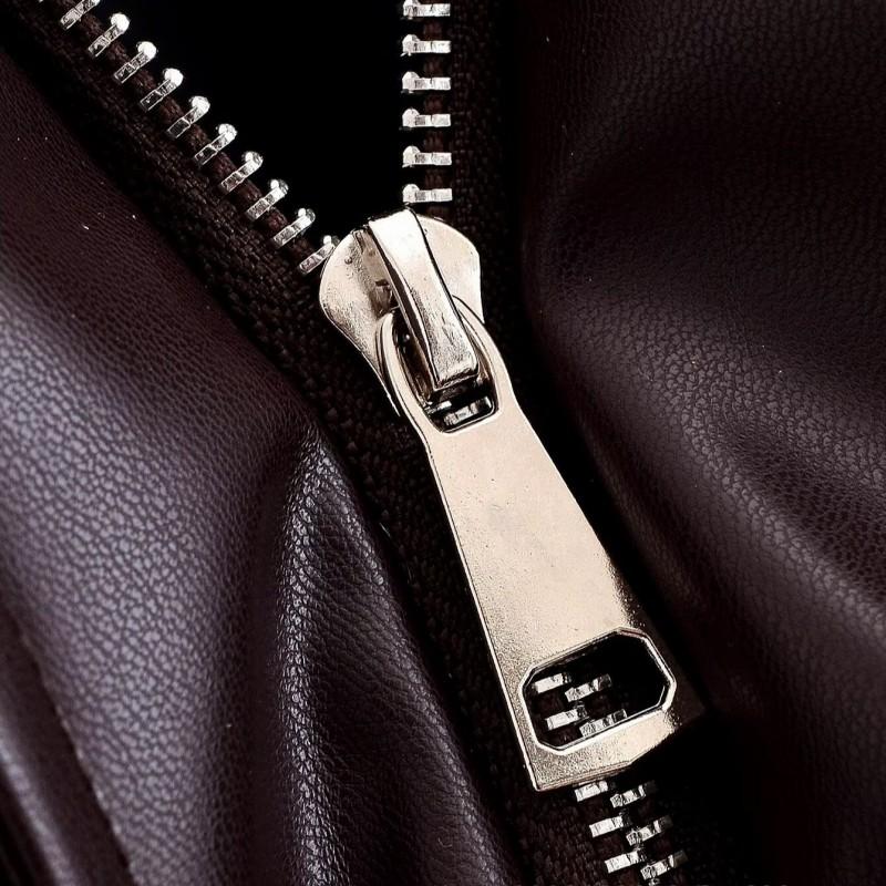 Womens Winter PU Leather Jacket With Oversized Lapel Zipper Front Streetwear Loose Fit Coat