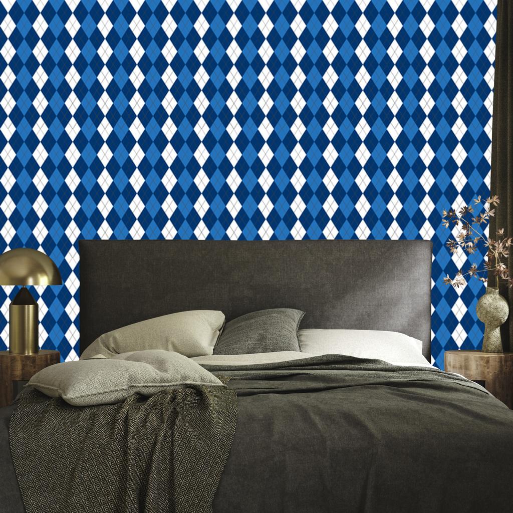 Blue Checkered Wallpaper, Blue, Navy Blue, and White, 50x1000