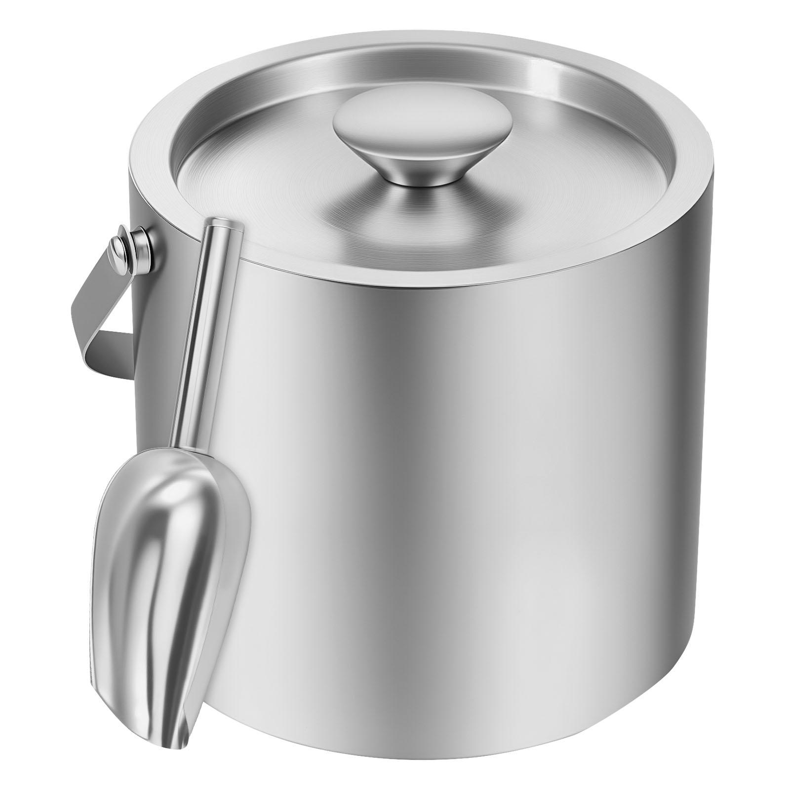 3L Stainless Steel Ice Bucket Double Wall Insulated Ice Bucket with Scoop & Lids Ice Cube Buckets for Cocktail Bar Party Camping серебряный