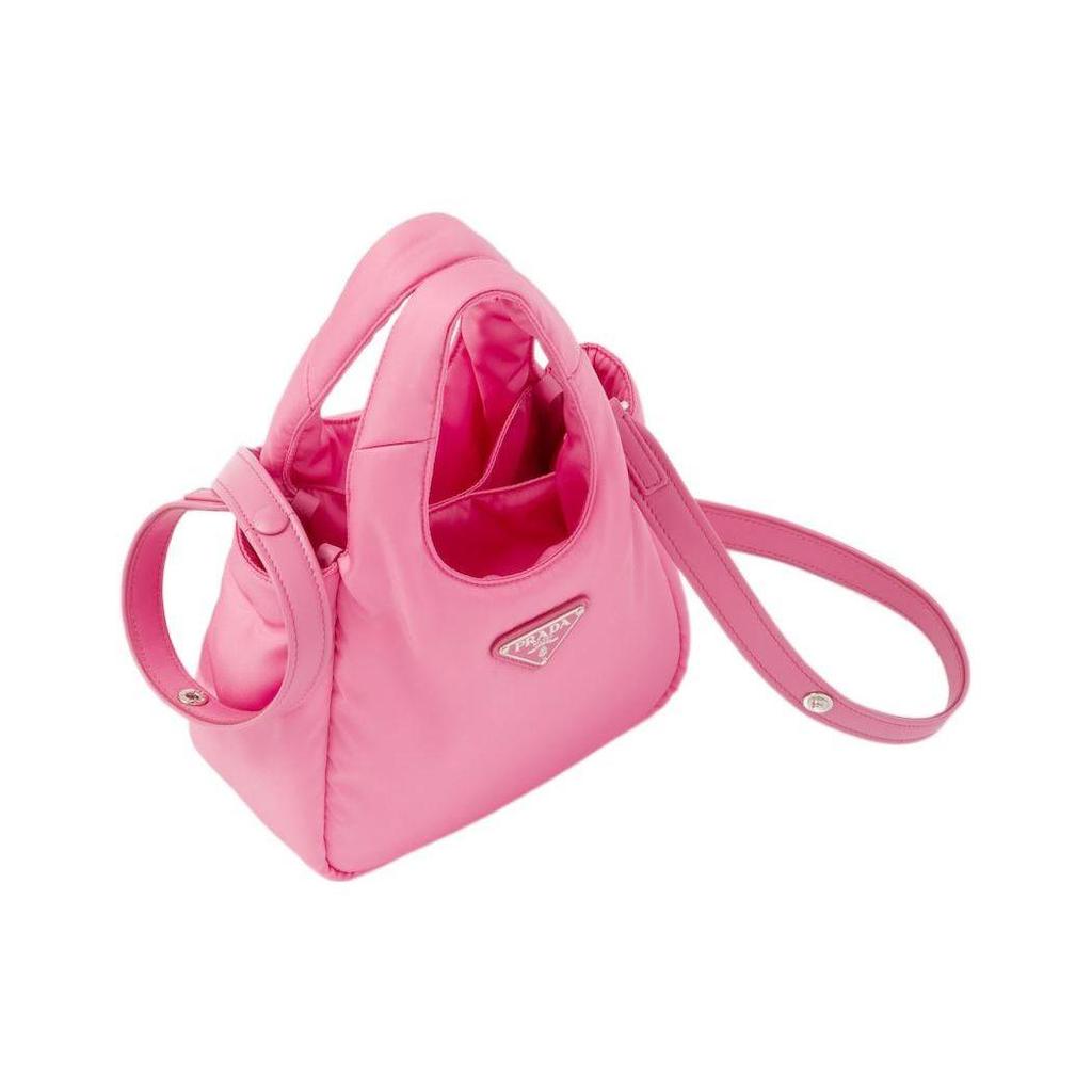 Prada Re-Nylon Enamel Triangle Logo Magnetic Closure Fabric Tote Bag Women Tote Bags Pink 1BA359_RCCJ_F0638_V_OVM