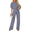 Elegant Women Slimming Jumpsuit with Batwing Short Sleeve and Lace Up Waist Solid Color Commuting Pantis Fashion Outfit