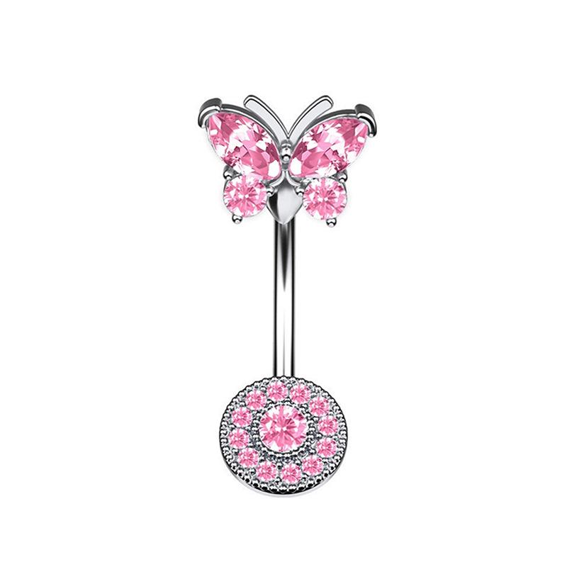 Exquisite Stainless Steel Pink Zircon Butterfly Navel Ring Sexy Body Jewelry For Women Girls Fashion Belly Button Rings Gifts