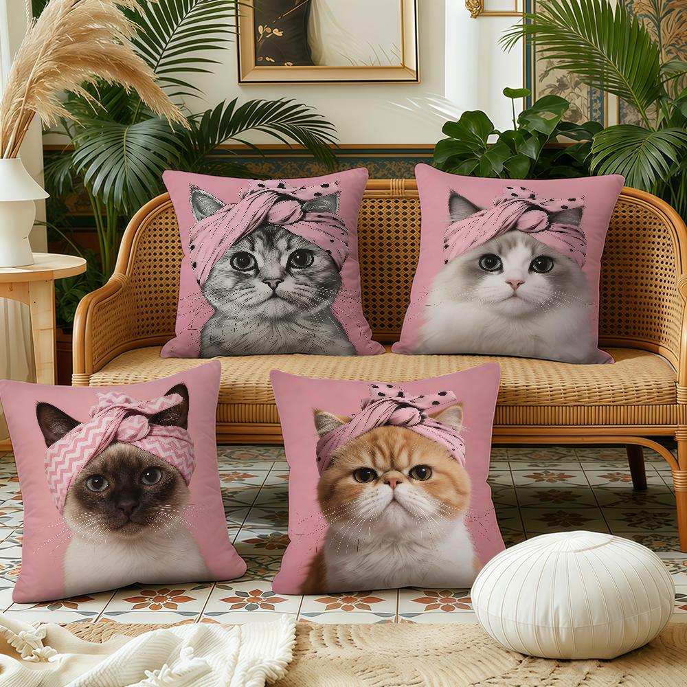 Pink cute Cat cushion cover Pillow Case Plush Fabric Soft Double Sided Print Sofa Cushion Cover Throw Pillow Covers