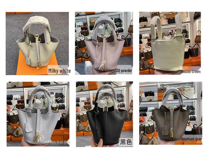 

Модная сумка-ведро из коровьей кожи с узором личи 2024 года Gold Buckle