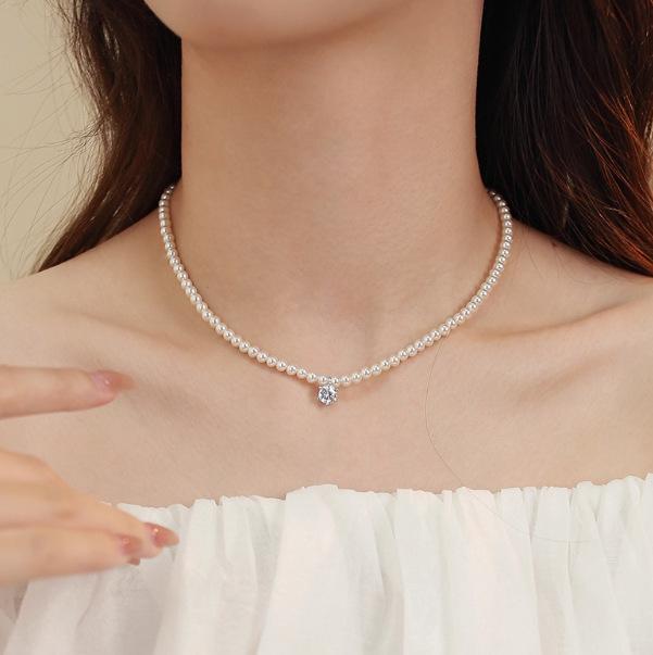 Shijia Zhengyuan Strong Light Pearl Necklace French Zircon Clavicle Chain Versatile Necklace