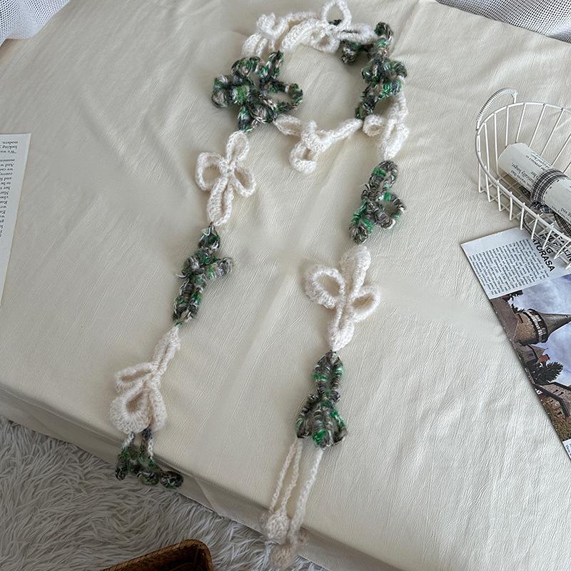 Falling Pool Handmade Knit Narrow Scarf Necklace - Women s DIY Waist & Neck Accessory белый
