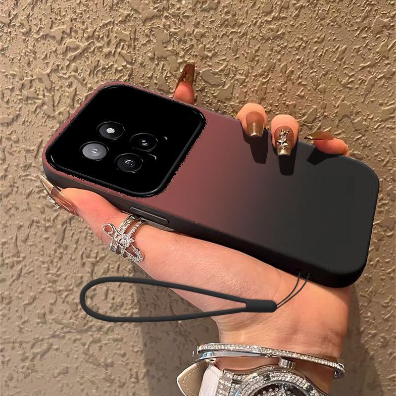 Mi 14 Mobile Phone Case 14pro Personality Red and Black Gradual Change Contrast Color 14Ultra Large Window Anti-drop Silicone Protective Case