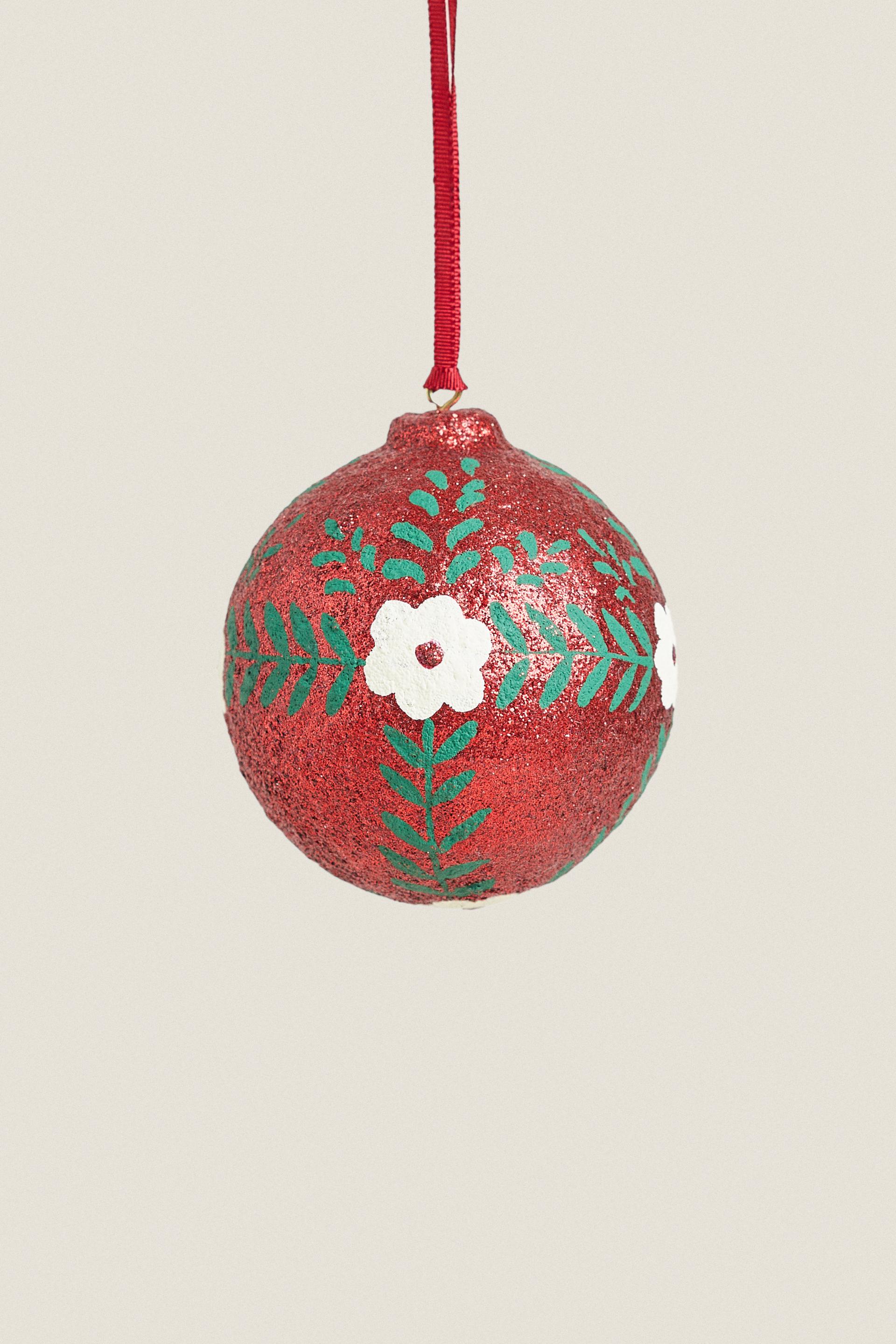 

GLITTER FLORAL BALL CHRISTMAS DECORATION