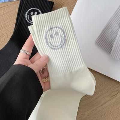 5 Pairs of Cute Spring and Autumn School Style Socks with Smiling Faces for Women