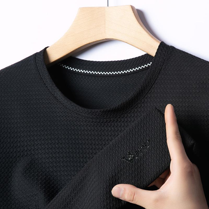 Crew Neck Bottoming Shirt High Elastic Cool Men'S Medium Green Pullover T-Shirt Polo Shirt Print