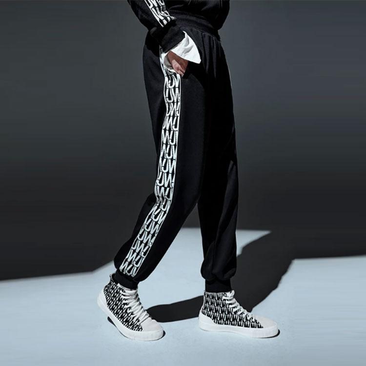 Li Ning X Jason Wu Collaboration Fashion Series Side Print Long Jogger Knit Sports Pants Unisex Pants Black AKLRG09-1