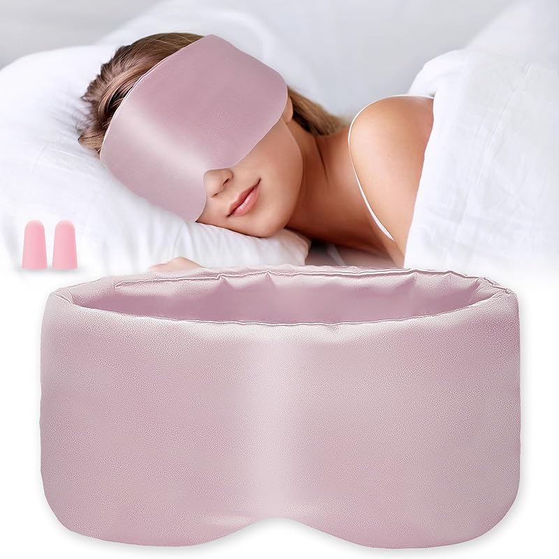 Sleep Mask Silk Eye Mask for Women Men, Soft Sleeping Mask Fully Light Blocking Night Blindfold, Eye Shade Cover with Adjustable Band Wide Velcro,