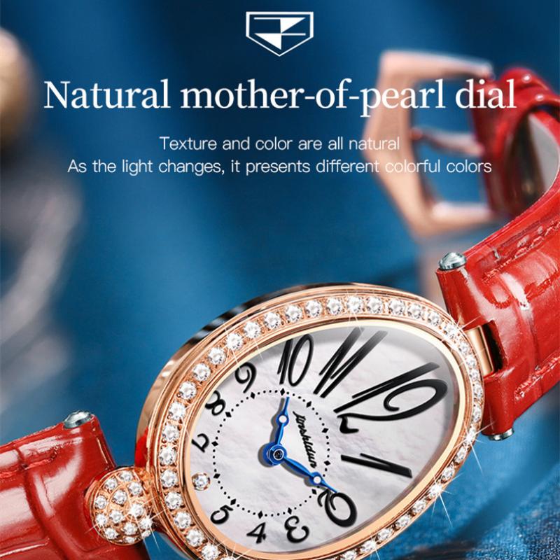 JINSHIDUN Nowy damski zegarek biznesowy i rekreacyjny w kształcie jajka gęsiego z diamentowym temperamentem kwarcowy zegarek wodoodporny wysokiej klasy zegarek