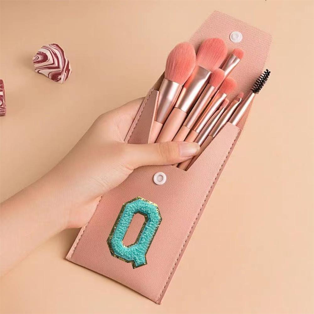 8Pcs Makeup Brush Set Portable Cosmetic Kit Pack Beauty Tool PU Bag Travel Organizer Initiial Chenille Embroidery Letter Pattern