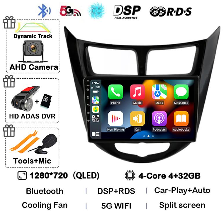 Android14 Carplay Auto For Hyundai Solaris Verna Accent 1 2010 2011 2012 2013 -2016 Multimedia Car Radio Player DSP Stereo 2 Din