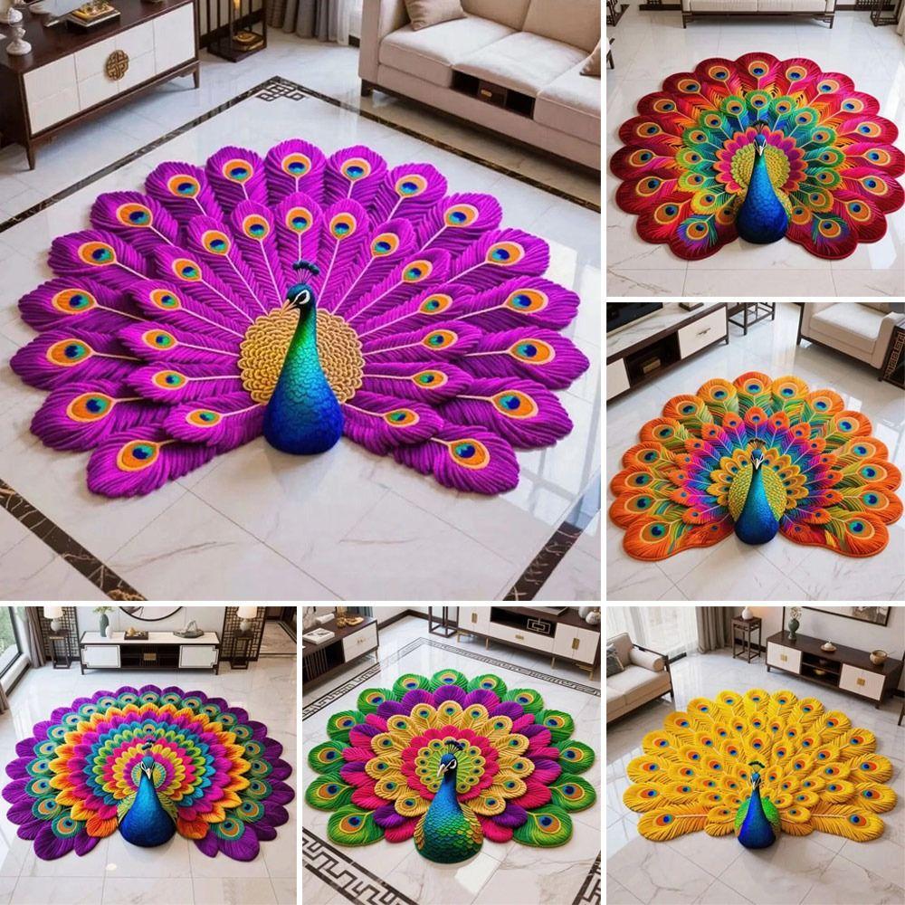 Soft Peacock Carpet Non-slip Bathroom Floor Mat Durable Blanket  for Living Room Tea Table Bedside