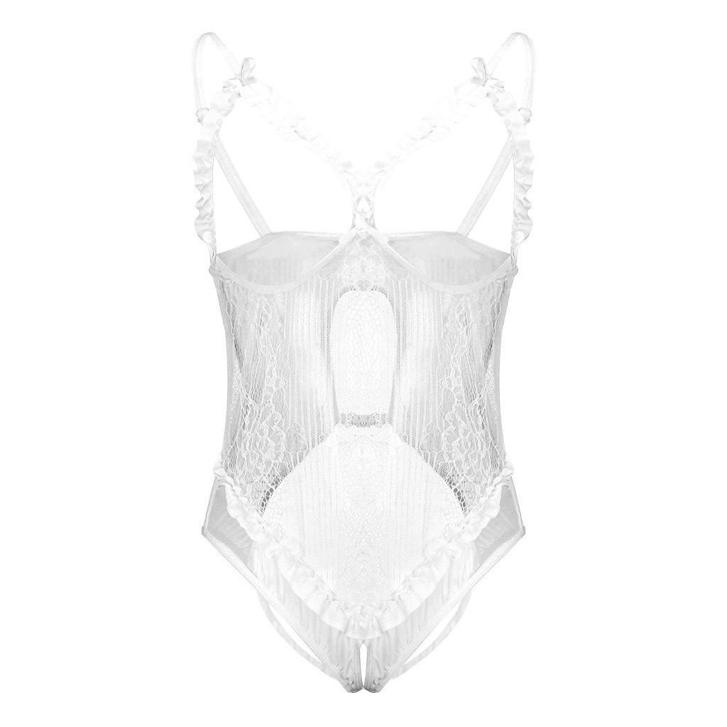Women Sexy Lingerie Lace Backless Bodysuit Bandage Open Crotch Jumpsuit Pajamas