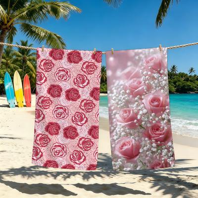 Rose Pattern Fashion Towel For Outdoor Camping Beach Towel Super Absorbent Quick-Drying Summer Towel