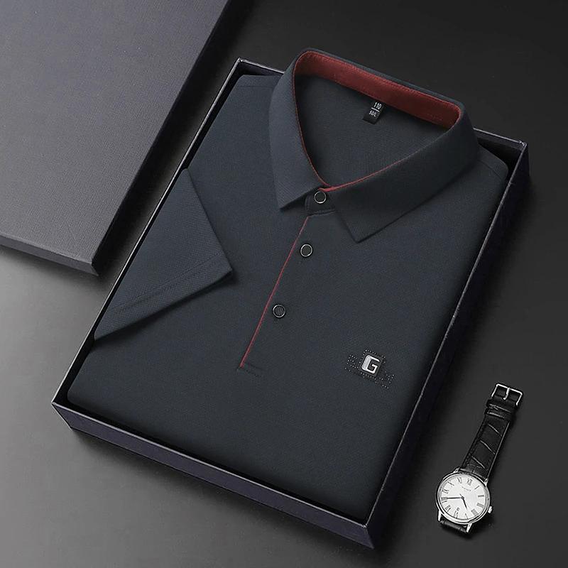 STORN New Men's Business Casual Short Sleeved Shirt with Badge Solid Color Polo Shirt Fashionable Breathable Comfortable Versatile Top