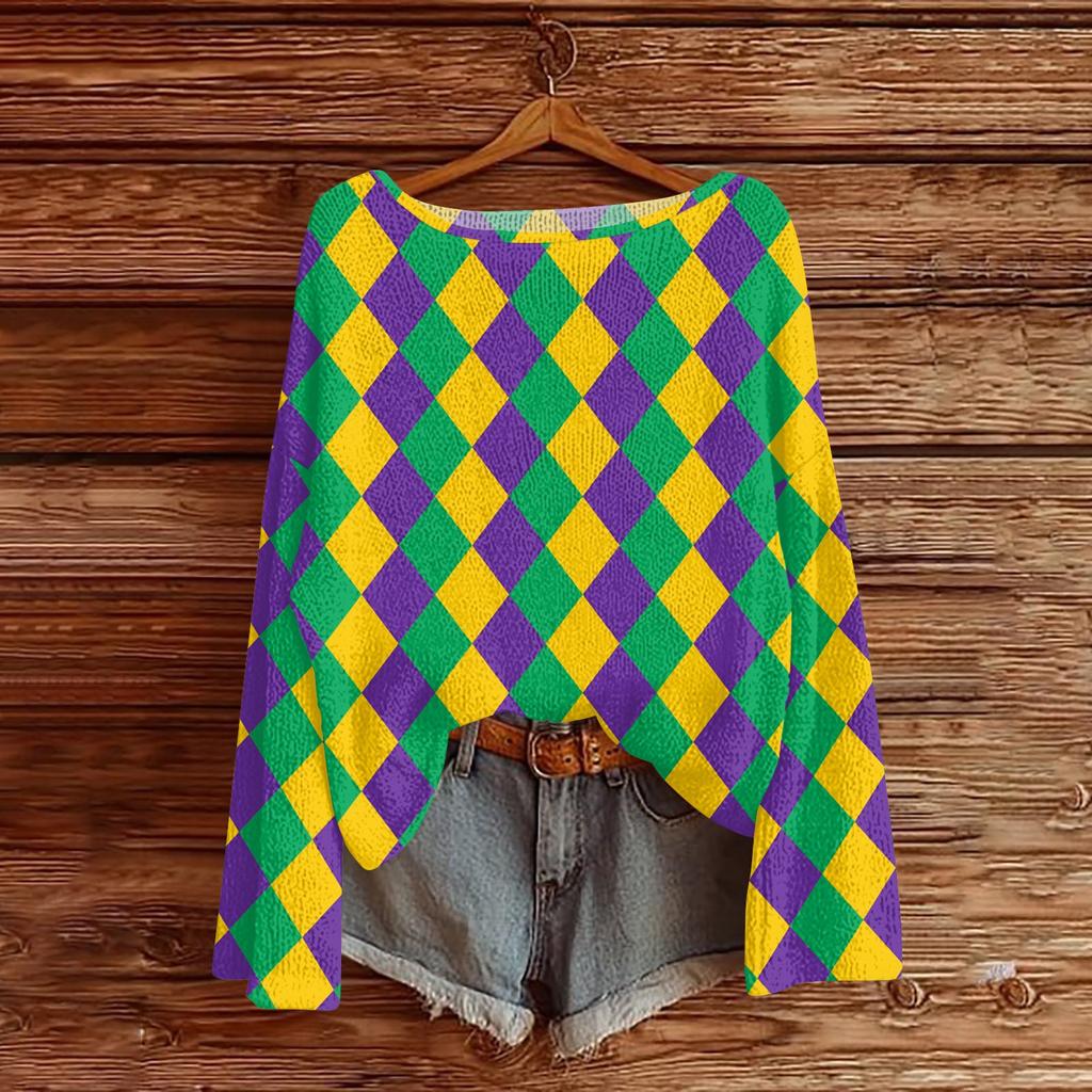 Damenmode Rundhals Langarm Print Lässiger Pullover Sweater Top